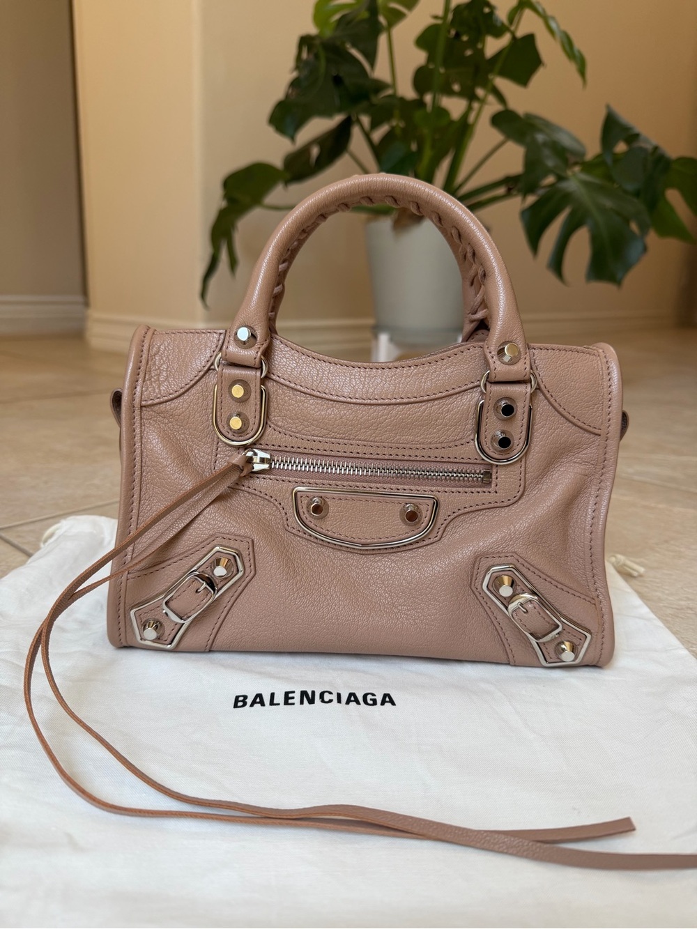 Balenciaga Metallic Edge Mini City Bag Rose Sable